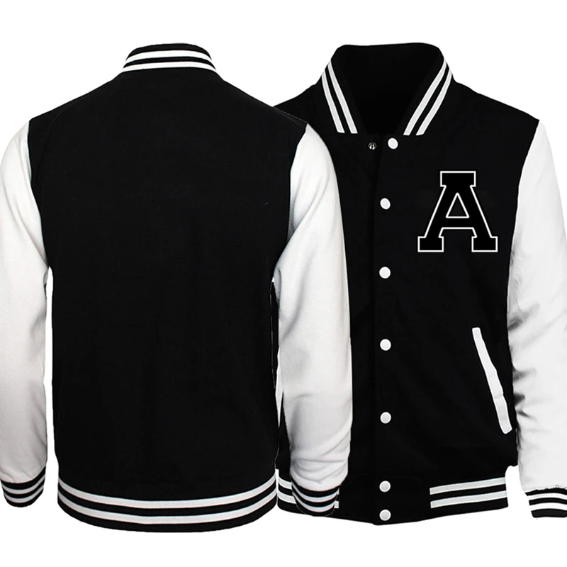 

letter A Baseball Jacket Coat Black White Slim Fit University Varsity Jackets Coats Uuniform Motorcycle Bomber Streetwear Fleece