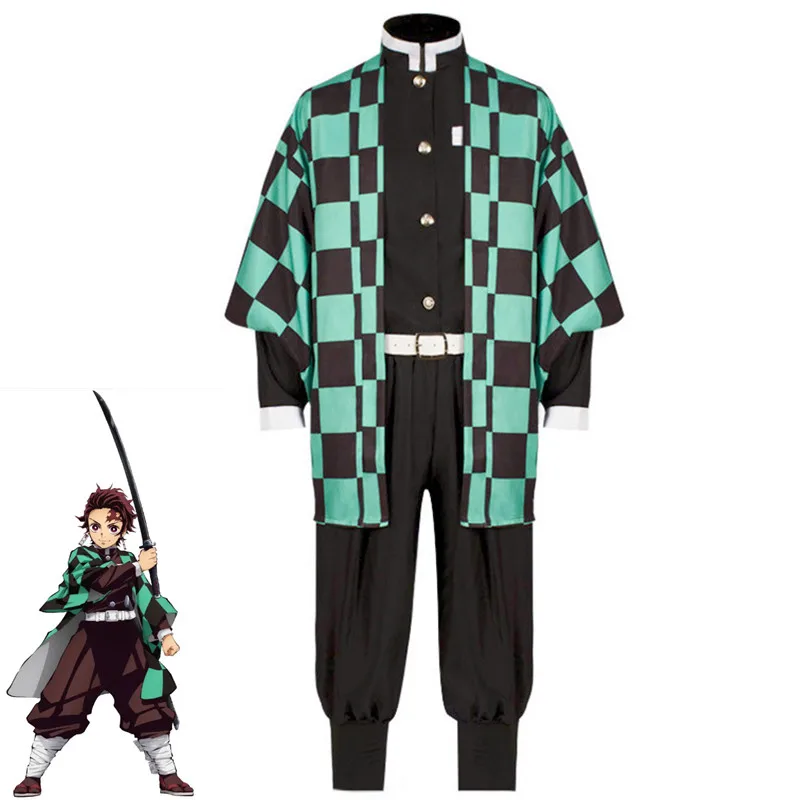 

Anime Demon Slayers Kimetsu no Yaiba Cosplay Costume Tanjirou Kamado Kimono Cloak Green Suit Halloween Carnival Clothes
