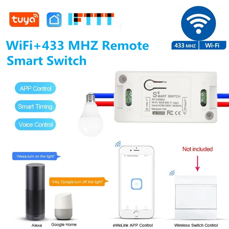 Tuya Smart Switch 1/2/3 Gang Wireless RF 433Mhz Push Button Panel Smart Home Improvement Timer Module Supports Google Home Alexa 
Tuya Smart Switch 1/2/3 Gang Wireless RF 433Mhz Push Button Panel Smart Home Improvement Timer Module Supports Google Home Alexa
