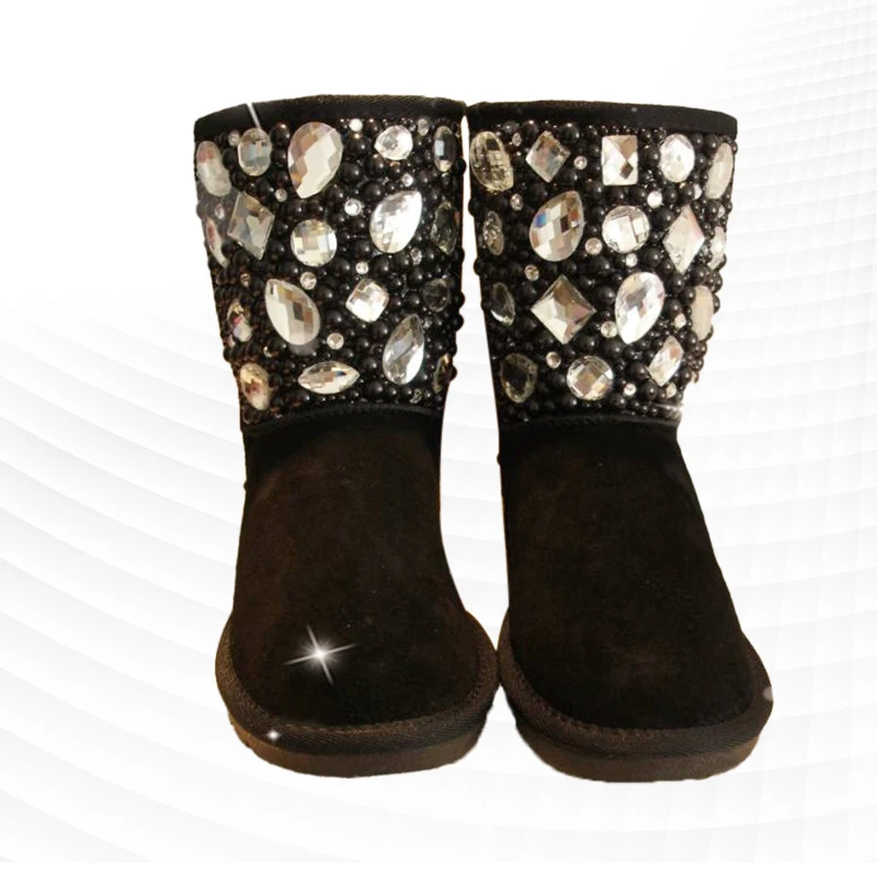 Pearl gems accessories Black midtube custom calf length snow boots large size women's boots 35-44
Pearl gems accessories Black midtube custom calf length snow boots large size women's boots 35-44