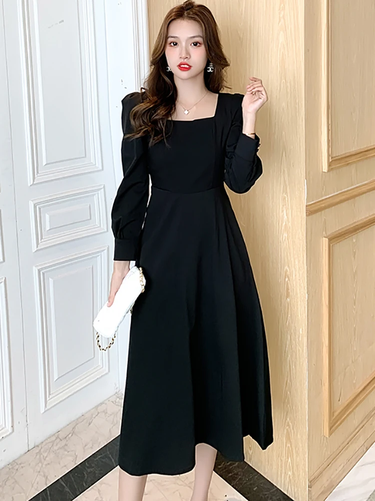 2023 Black Korean Vintage Hepburn Midi Dress Autumn Long Sleeve Elegant Bodycon Party Dress Women Solid Chic Square Collar Dress
2023 Black Korean Vintage Hepburn Midi Dress Autumn Long Sleeve Elegant Bodycon Party Dress Women Solid Chic Square Collar Dress