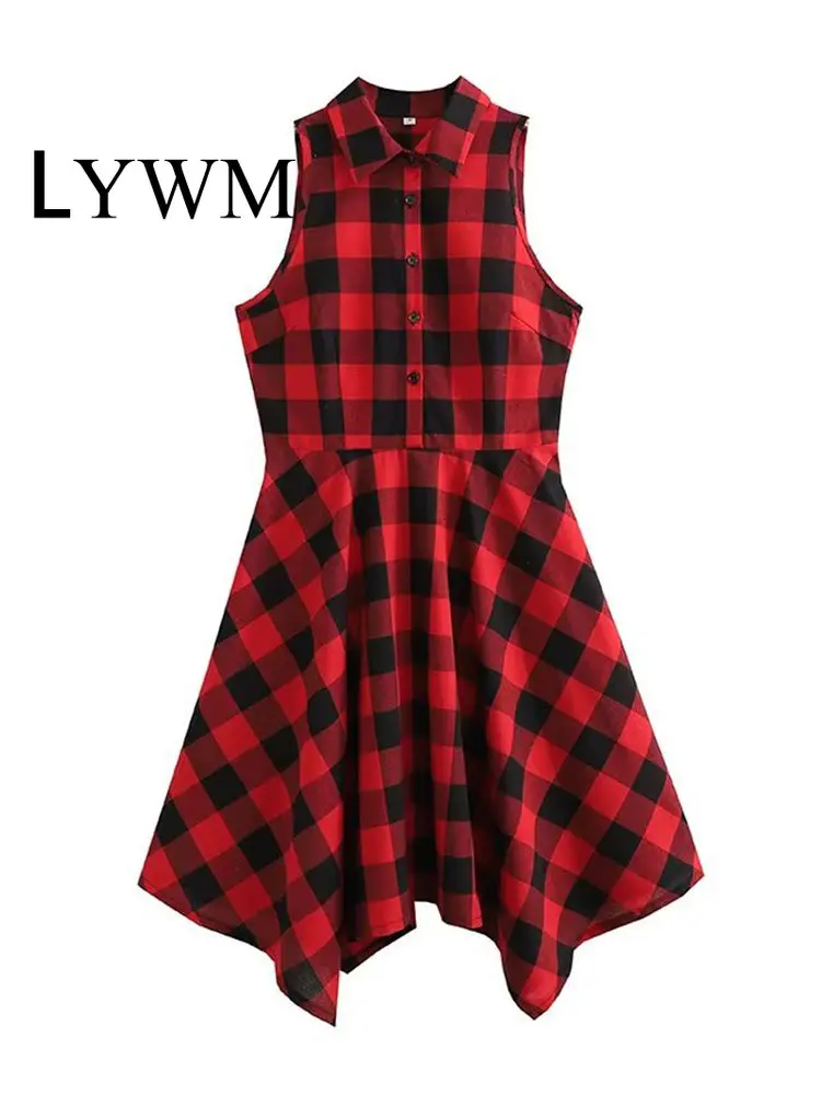 Женское клетчатое мини-платье LYWM, винтажное однобортное длинное платье без рукавов с отложным воротником 
Женское клетчатое мини-платье LYWM, винтажное однобортное длинное платье без рукавов с отложным воротником
