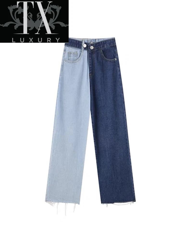 Long Wide Leg Jeans Women New Blue Contrast Color High Waist Loose Fashion All-Match Trousers Spring Summer 2022 Mujer 
Long Wide Leg Jeans Women New Blue Contrast Color High Waist Loose Fashion All-Match Trousers Spring Summer 2022 Mujer