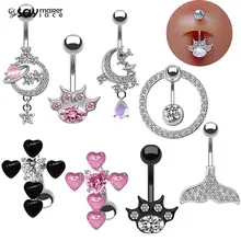 Crystal Cats Claw Navel Ring Heart Cross Inverted Belly Button Ring Starry Sky Moon Belly Nail Body Piercing Jewelry