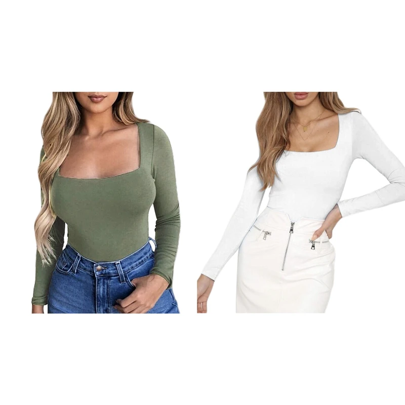 2 Pcs Women's Sexy Solid Color Slim Square Collar Long Sleeve T-Shirt Bottoming Tops S Size, White & Army Green
2 Pcs Women's Sexy Solid Color Slim Square Collar Long Sleeve T-Shirt Bottoming Tops S Size, White & Army Green