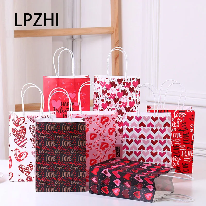 

LPZHI 12Pcs/Lot Love Gift Paper Bags With Handle Valentine’s Day Wedding Birthday Party Present Decoration Shopping Favors