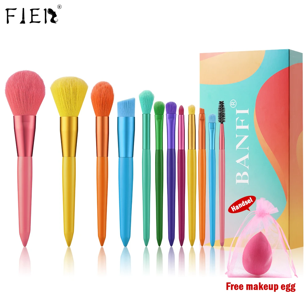 

FJER 12 Pcs Rainbow Makeup Brushes for Foundation Eyeshadow Eyebrow Eyeliner Blush Powder Concealer Contour Kit