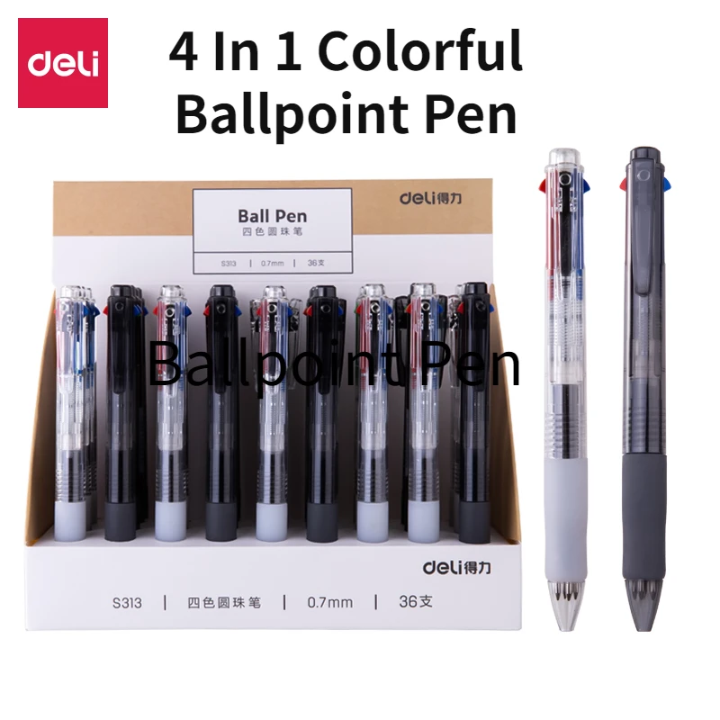 

DELI Color Ballpoint Pen Black Blue Green Red 4 In 1 Colorful 0.7mm Ink Refill Bullet Ballpoint Pen School Office Stationery