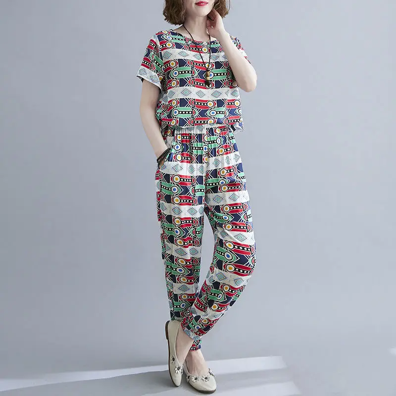 Women 2022 Summer High Waist Pants Tops Shirt Two Piece Fashion Clothes Set Female Floral Printed Casual Vintage Cotton Suit N81
Women 2022 Summer High Waist Pants Tops Shirt Two Piece Fashion Clothes Set Female Floral Printed Casual Vintage Cotton Suit N81