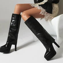 Women’s Boots Trend 2023 Knee Length Platform Ultrahigh Heel Middle Cylinder Microfiber Female Long Boots Spring Autumn Fashion