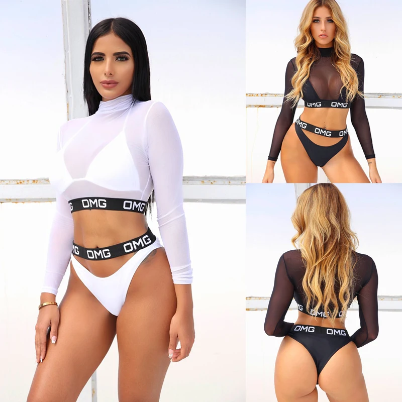 2022 Summer Sexy Women Bikini Set Swimwear Long Sleeve Mesh T-shirt Cover with Bra Thongs 3pcs Set Beach Bathing Suit Swimsuit
2022 Summer Sexy Women Bikini Set Swimwear Long Sleeve Mesh T-shirt Cover with Bra Thongs 3pcs Set Beach Bathing Suit Swimsuit