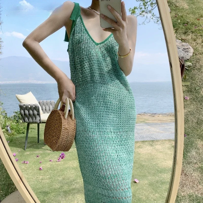 Summer Sleeveless Hollow Crochet Floral Holiday Beach Dress Vestidos Green 2021 New Women's Loose Bohemian Long Sling Dress
Summer Sleeveless Hollow Crochet Floral Holiday Beach Dress Vestidos Green 2021 New Women's Loose Bohemian Long Sling Dress