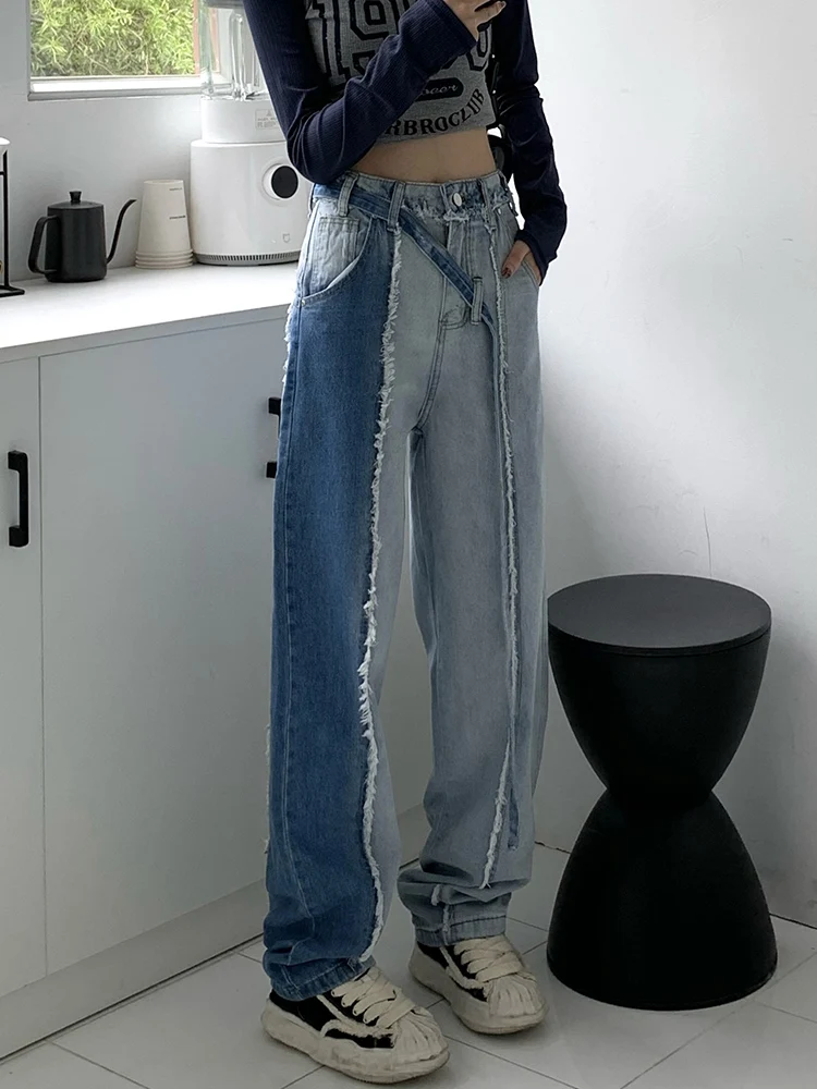 

Y2K Baggy Jeans Women High Waisted Blue Denim Pants Fashion New Spring High Street Trousers Spliced Wide Leg Loose Clothes