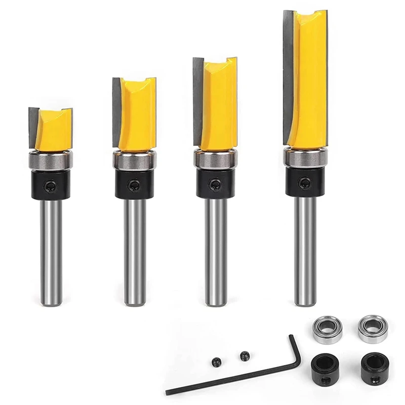 Flush Trim Router Bit Set,1/4 Inch Shank Bearing Flush Trim Bits Set,Cutting Length 1/2Inch, 3/4Inch, 1Inch, 1-1/2Inch
Flush Trim Router Bit Set,1/4 Inch Shank Bearing Flush Trim Bits Set,Cutting Length 1/2Inch, 3/4Inch, 1Inch, 1-1/2Inch