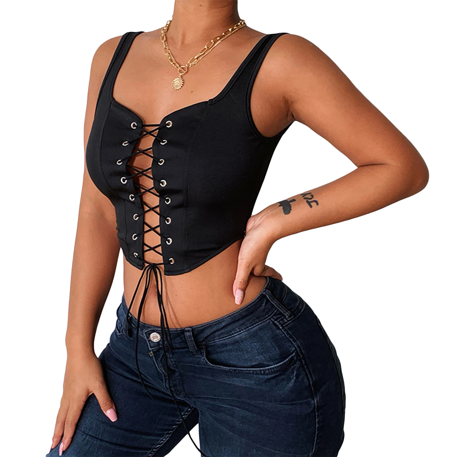 Women Sexy Hollow Out Lace Up Bandage Tank Top Vintage Skinny Bustier Summer Low Cut Sleeveless Corset Top Mini Vest Streetwear
Women Sexy Hollow Out Lace Up Bandage Tank Top Vintage Skinny Bustier Summer Low Cut Sleeveless Corset Top Mini Vest Streetwear