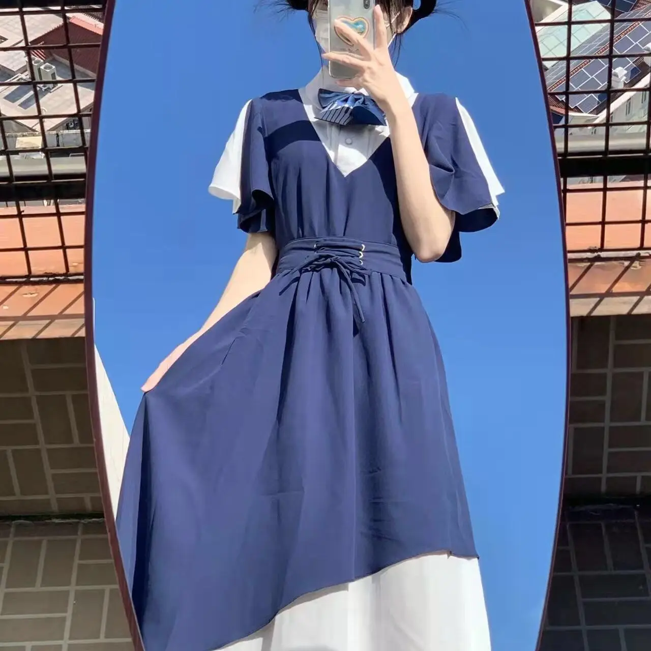 

Japanese Girl Pure Elegant Paneled Short Sleeves Dress New 2022 Summer Schoolgirl Graduation Show Adult Ceremony Long Dress