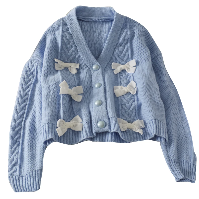 Женский короткий вязаный свитер с 3D бантом, вязаный крючком однобортный Кардиган с крючком, вязаный жакет, топы с длинными рукавами 
Женский короткий вязаный свитер с 3D бантом, вязаный крючком однобортный Кардиган с крючком, вязаный жакет, топы с длинными рукавами