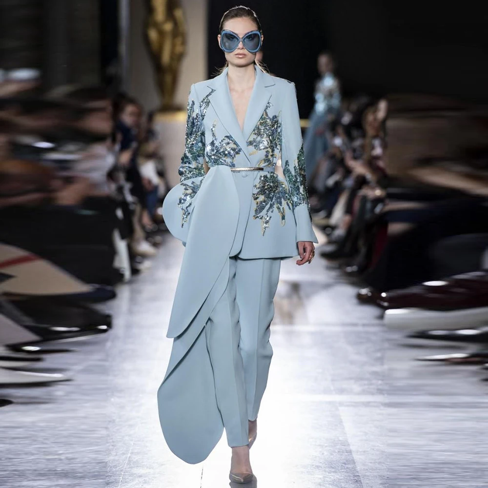 2023 Jumpsuits Evening Dresses Light Blue Sequined Beads V Neck Prom Gowns Satin Long Sleeve Celebrity Party Dress
2023 Jumpsuits Evening Dresses Light Blue Sequined Beads V Neck Prom Gowns Satin Long Sleeve Celebrity Party Dress