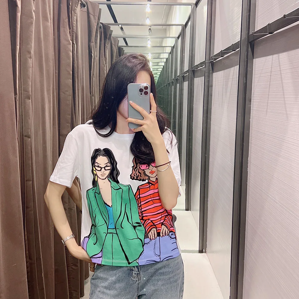 PB & ZA 2022 summer new women's loose pullover temperament commuting short sleeve printing character pattern white round neck T
PB & ZA 2022 summer new women's loose pullover temperament commuting short sleeve printing character pattern white round neck T