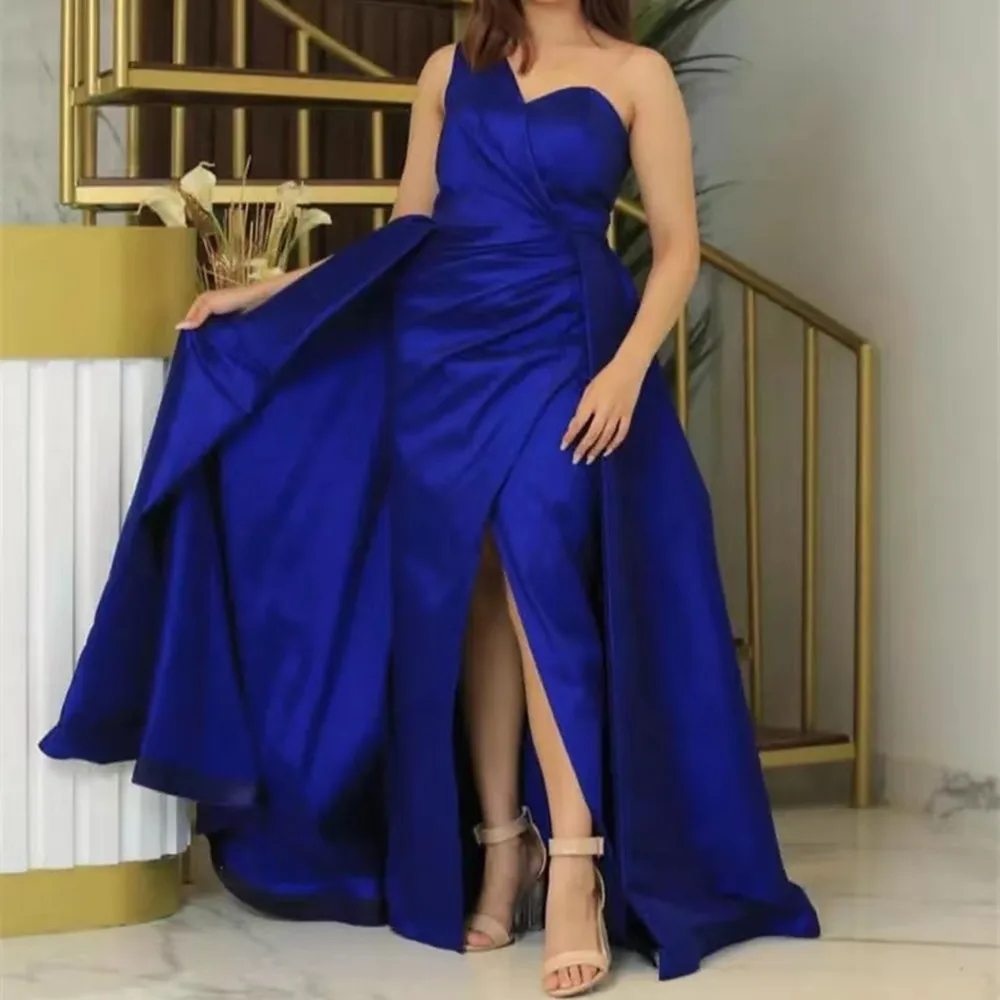 Royal Blue Elegant Satin Mermaid Prom Dresses With Split One Shoulder Lace Up Back Detachable Train Eveing Gowns
Royal Blue Elegant Satin Mermaid Prom Dresses With Split One Shoulder Lace Up Back Detachable Train Eveing Gowns