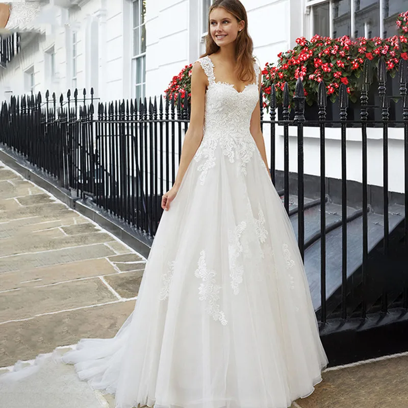 

Elegant Sleeveless Wedding Dress 2022 Boho O-Neck Lace Appliques Bridal Gown Illusion Tulle Custom Made To Measures Floor Length