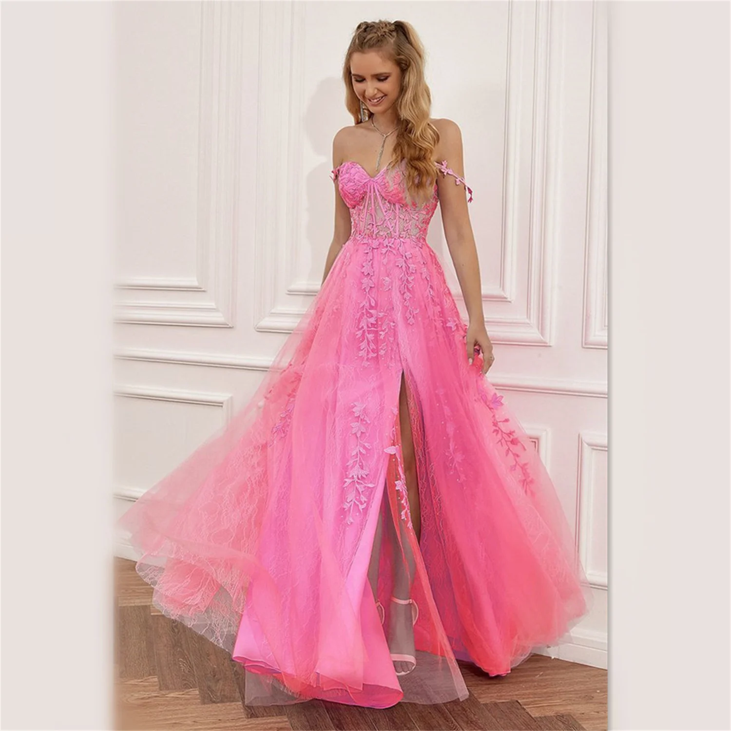 

A-line Prom Dress for Women 2023 Sweetheart Long Evening Dresses Long Luxury 2022 Celebrity Pink Bridesmaid Dress Woman Aileen