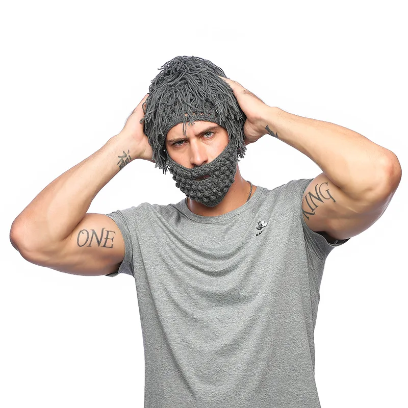 

Creative Knitted Hat European American Men's Knitted Hat Autumn and Winter Warmth Detachable Beard Woolen Funny Wig Hat MX0019