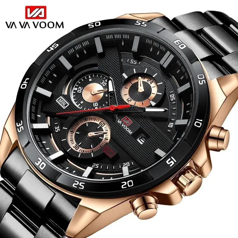

2022 New Fashion Design Men Watches Top Branded Casual Sports Black Surface Stainless Steel Waterproof Quartz Calendar Watches