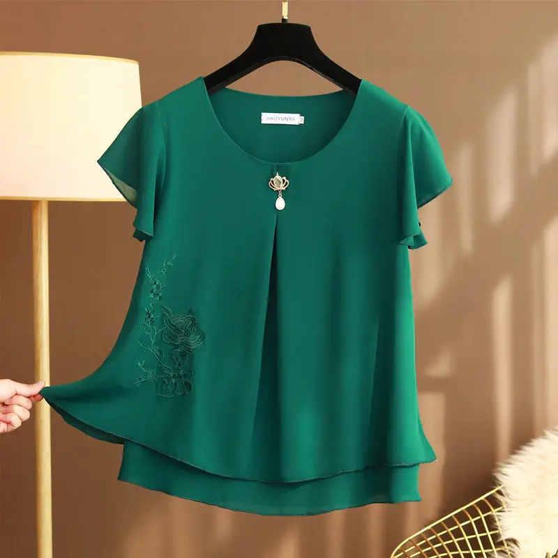 2023 New Summer Women Blouse Loose O-Neck Chiffon Shirt Embroidery Female Short Sleeve Tops Oversized Shirts Womens Blouses
2023 New Summer Women Blouse Loose O-Neck Chiffon Shirt Embroidery Female Short Sleeve Tops Oversized Shirts Womens Blouses