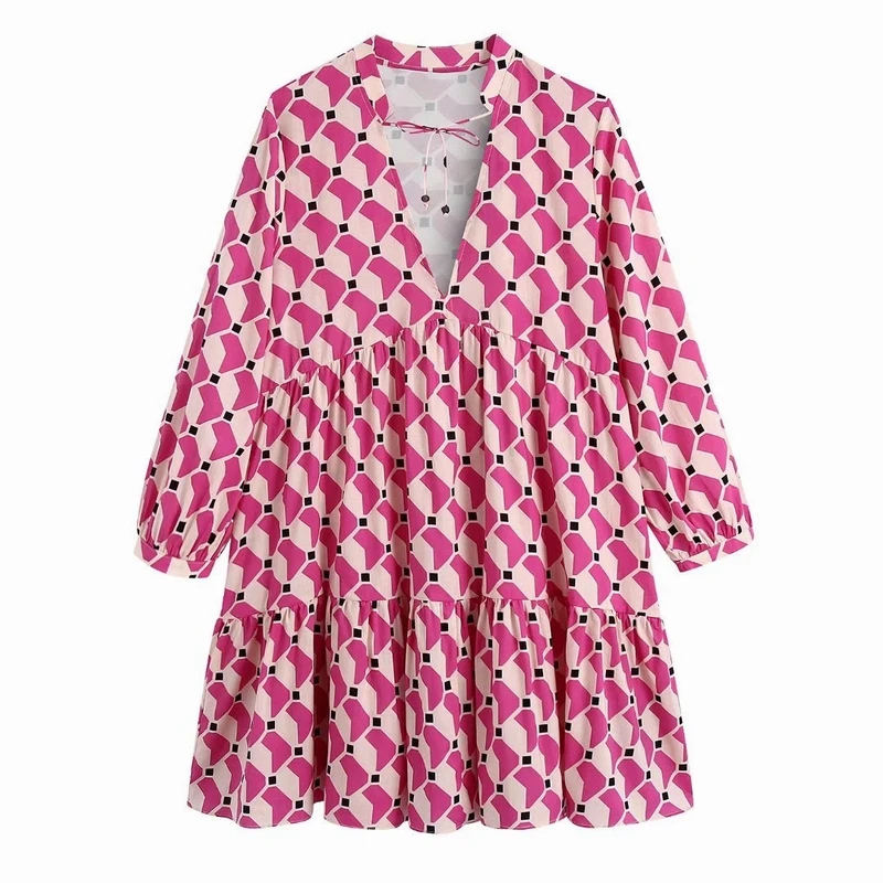 Loose Women Short Dress Spring 2022 New Fashion V-neck Full Sleeve Geometric Prints Above Knee Feminino Vestidos
Loose Women Short Dress Spring 2022 New Fashion V-neck Full Sleeve Geometric Prints Above Knee Feminino Vestidos