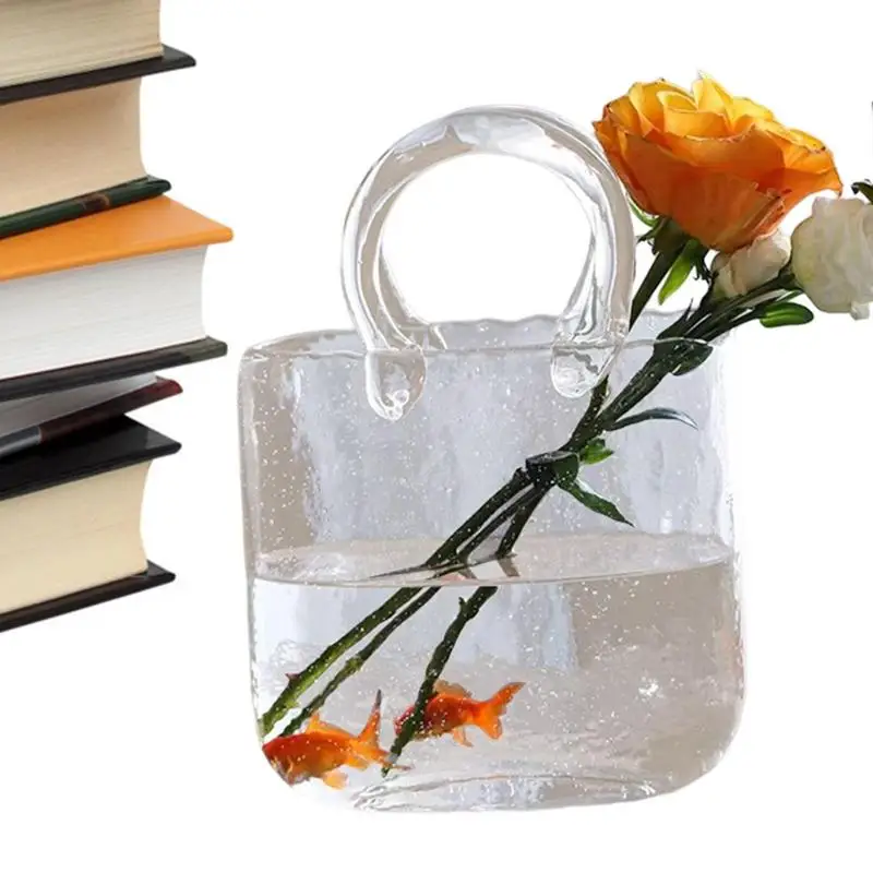 

Стеклянная сумка, ваза в форме сумочки, прозрачная стеклянная ваза, миска для рыбок с пузырьками, милые прозрачные стеклянные вазы для цветов для цветочной композиции