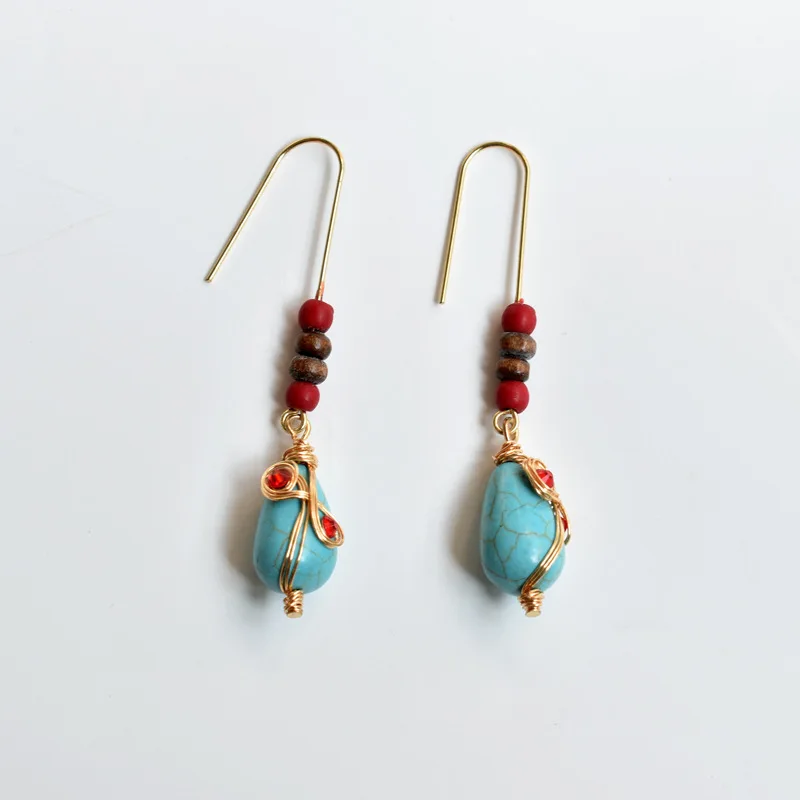 

Tibetan Style Turquoise Water Drop Earrings National Style Bohemian Earrings for Women Free Shipping