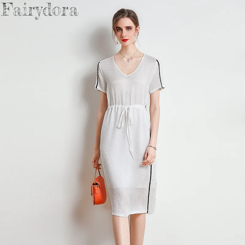 100% Mulberry Silk Dresses Summer Elegant Pure Silk Dress for Women V-Neck Short Sleeve Waist Lace Up A-line Bodycon Midi Dress
100% Mulberry Silk Dresses Summer Elegant Pure Silk Dress for Women V-Neck Short Sleeve Waist Lace Up A-line Bodycon Midi Dress