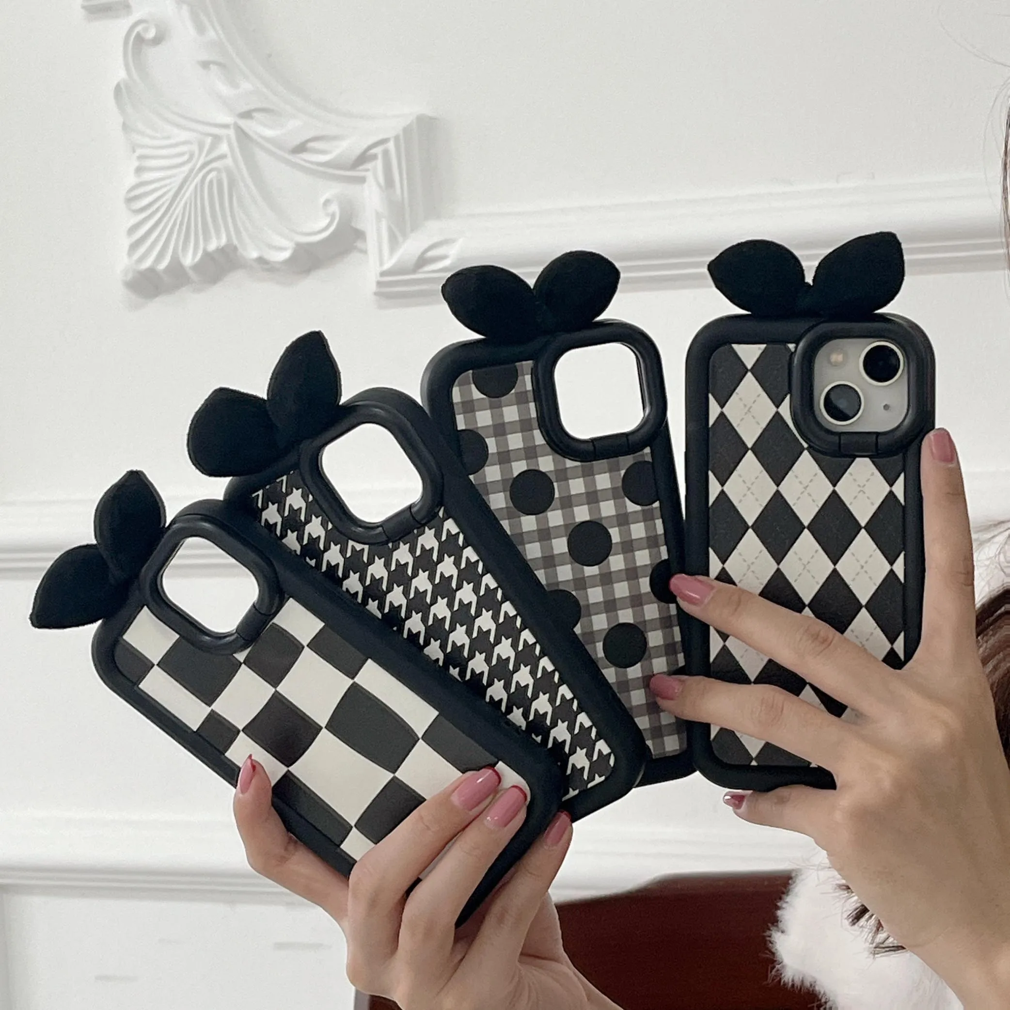Black White Bow Plaid Case for iPhone 14 13 12 11 Plus Pro Max Invisible Holder Wave Point Fashion Bumper Protection Hard Cover
Black White Bow Plaid Case for iPhone 14 13 12 11 Plus Pro Max Invisible Holder Wave Point Fashion Bumper Protection Hard Cover