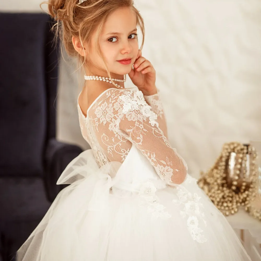Long Sleeved Transparent Lace Printed Princess Flower Girl Dress Wedding Party Ball First Communion Dresses Dream Kids Gift
Long Sleeved Transparent Lace Printed Princess Flower Girl Dress Wedding Party Ball First Communion Dresses Dream Kids Gift