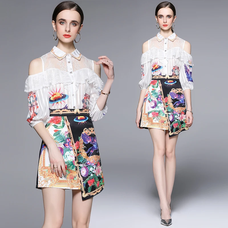 2022 Designer Runway Style Fashion Women Turn Down Collar Three Quarter Sleeve Off The Shoulder Print Shirt+Irregular Skirt Suit
2022 Designer Runway Style Fashion Women Turn Down Collar Three Quarter Sleeve Off The Shoulder Print Shirt+Irregular Skirt Suit