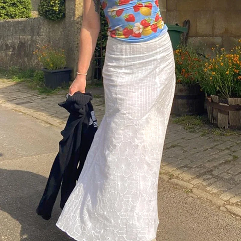 Combhasaki Women Harajuku Y2K Retro High Waist Fishtail Skirt White Solid Color Textured Summer Long Skirt
Combhasaki Women Harajuku Y2K Retro High Waist Fishtail Skirt White Solid Color Textured Summer Long Skirt