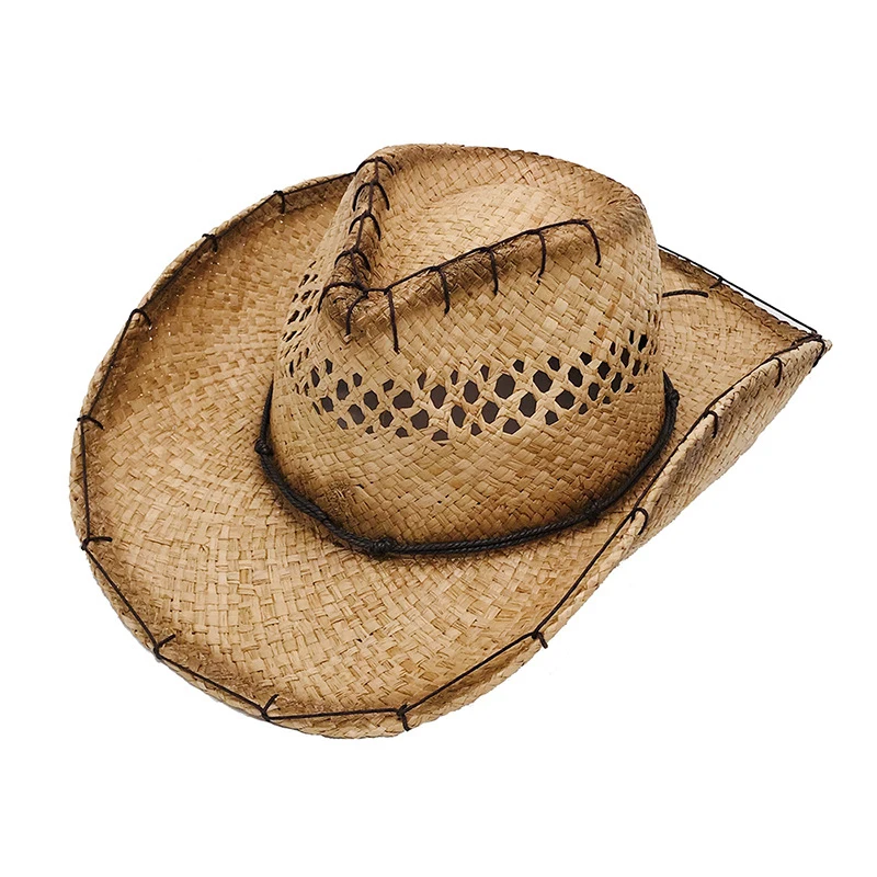 

New Cowboy Hat Women Men Retro Raffia Straw Hats Summer Sun Hat Outdoor Sunshade Beach Hat Western Sombrero Panama Hat