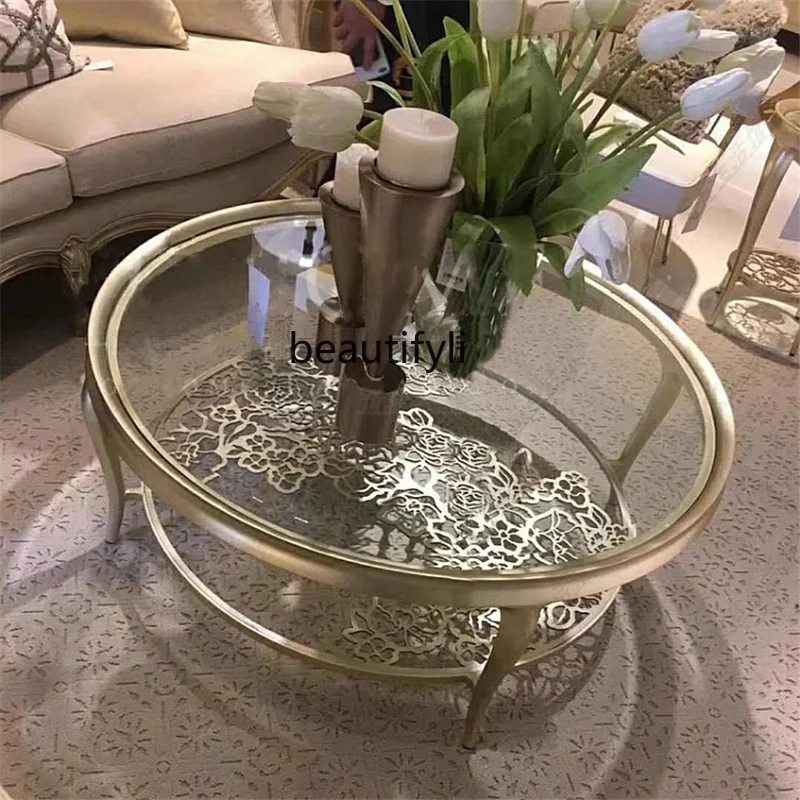 GY Customized American Light Luxury Solid Wood Coffee Table Tempered Glass Surface round Tea Table Modern Minimalist Furniture
GY Customized American Light Luxury Solid Wood Coffee Table Tempered Glass Surface round Tea Table Modern Minimalist Furniture