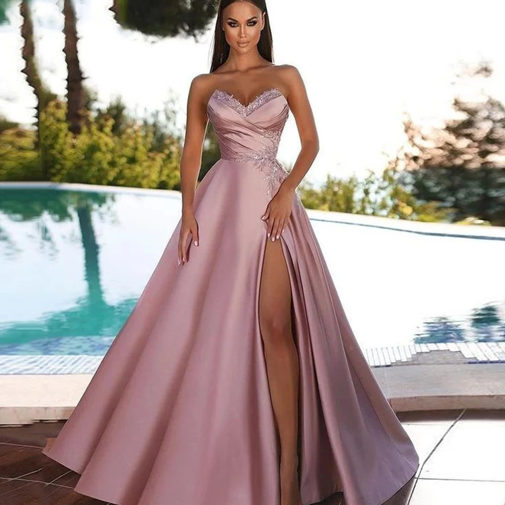 Pink A-Line Satin Evening Dresses High Side Split Floor Length V Neck Formal Party Dresses Beading Custom فساتين مناسبة رسمية
Pink A-Line Satin Evening Dresses High Side Split Floor Length V Neck Formal Party Dresses Beading Custom فساتين مناسبة رسمية