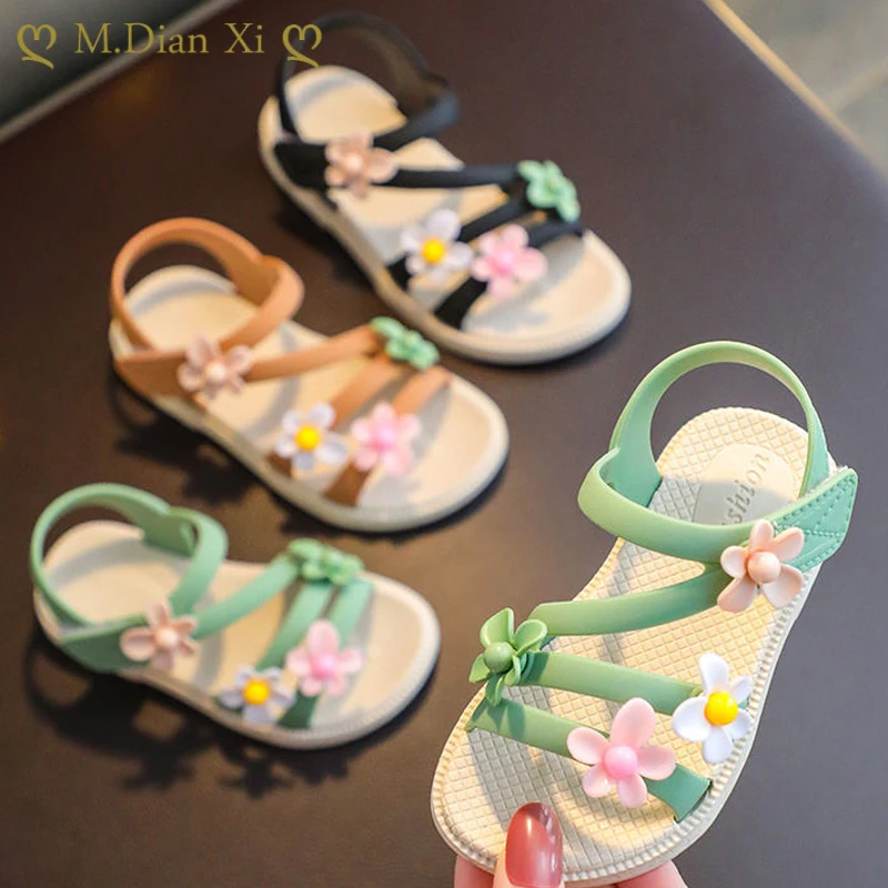 Летние сандалии для маленьких девочек новинка 2021 простые милые детские с цветами
