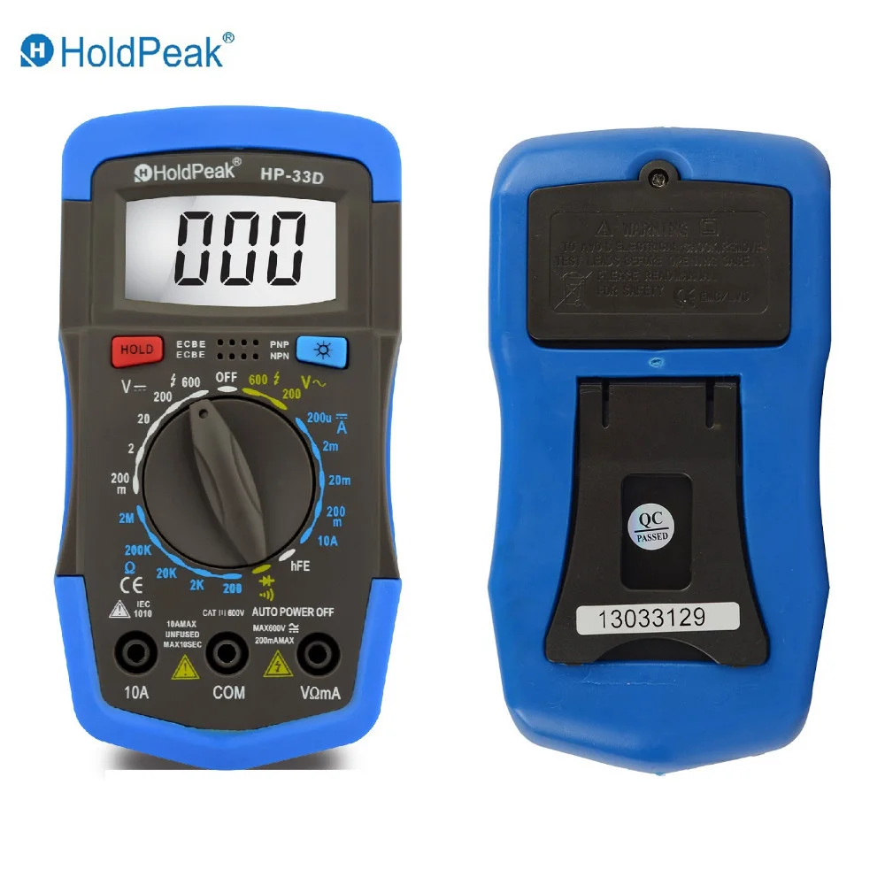 HoldPeak HP-33D Multimeters Ammeter Voltmeter Meter Portable Mini Digital Multimeter Current Tester and LCD Backlight Multimeter
HoldPeak HP-33D Multimeters Ammeter Voltmeter Meter Portable Mini Digital Multimeter Current Tester and LCD Backlight Multimeter
