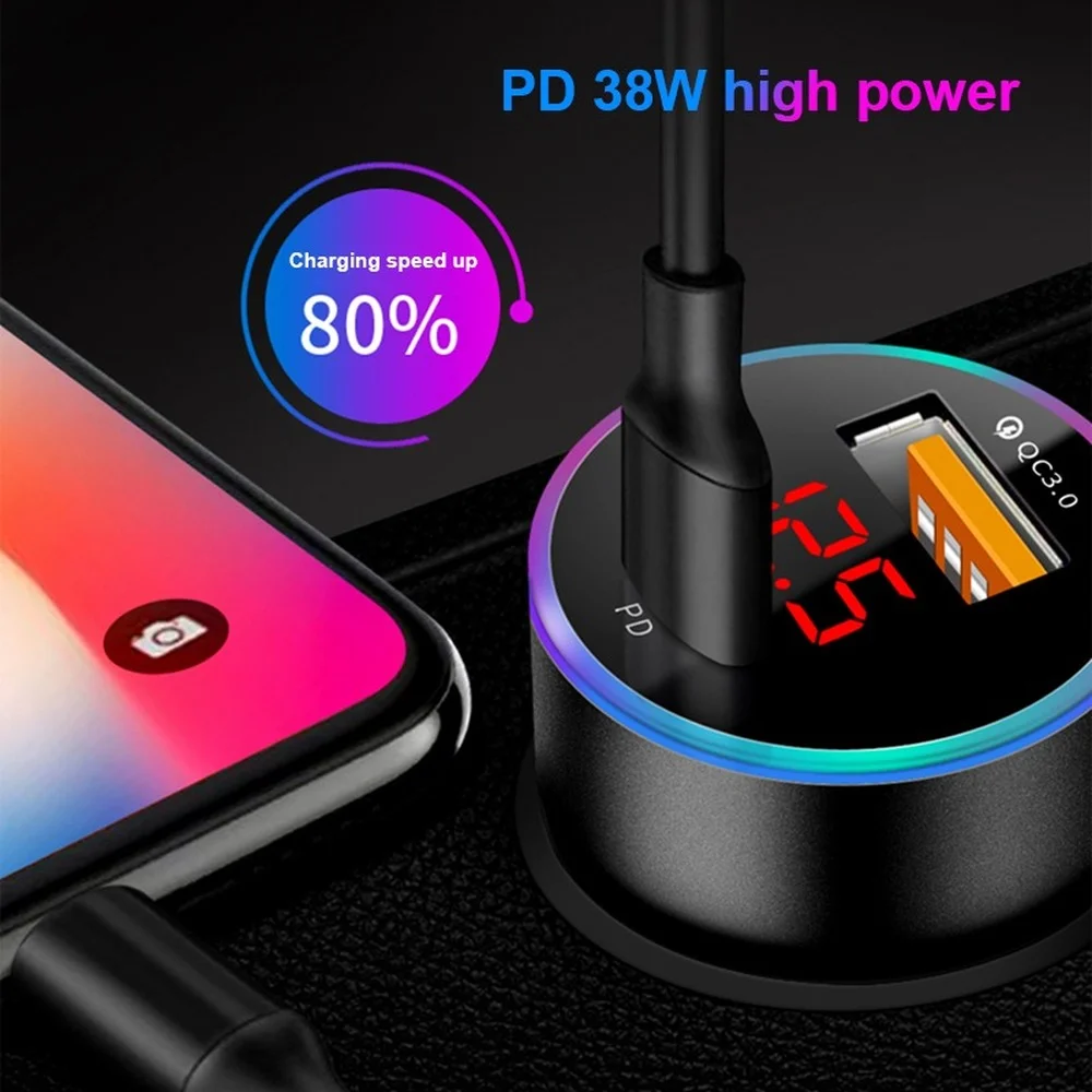 38W PD USB Ports Car Charger For Phone Car Fast Charging Socket Led Voltage Display 12-24V Cigarette Lighter Adapter Accessories 
38W PD USB Ports Car Charger For Phone Car Fast Charging Socket Led Voltage Display 12-24V Cigarette Lighter Adapter Accessories