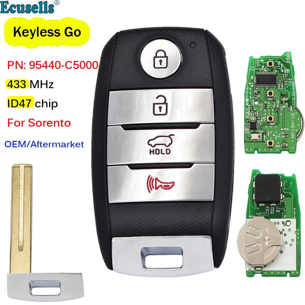 OEM 4 Button Keyless-Go Smart Remote Key FSK 433MHz NCF2971X / HITAG 3 / ID47 for Kia Sorento 2015-2019 P/N: 95440-C5000
OEM 4 Button Keyless-Go Smart Remote Key FSK 433MHz NCF2971X / HITAG 3 / ID47 for Kia Sorento 2015-2019 P/N: 95440-C5000