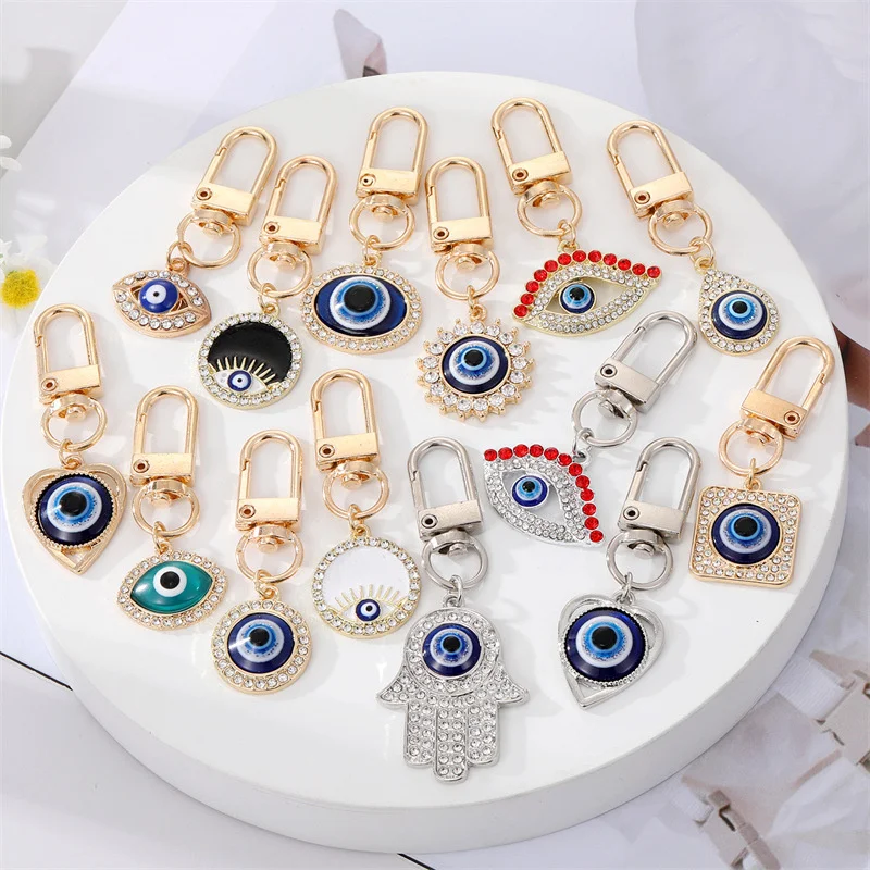 

Blue Evil Eye Hamsa Hand Heart Keychain Key Ring For Friend Couple Lovers Gift Eye Bag Car Airpods Box Key Accessories