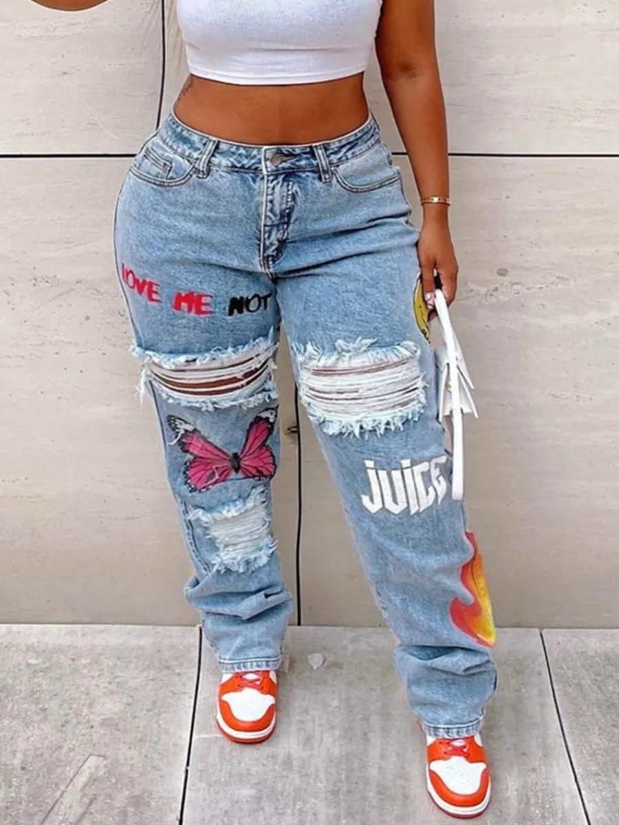 LW Plus Size Butterfly Letter Print Ripped Denim Street Style Mid-Waist Zipper Fly Daily Low Stretchy Solid Color Jeans
LW Plus Size Butterfly Letter Print Ripped Denim Street Style Mid-Waist Zipper Fly Daily Low Stretchy Solid Color Jeans