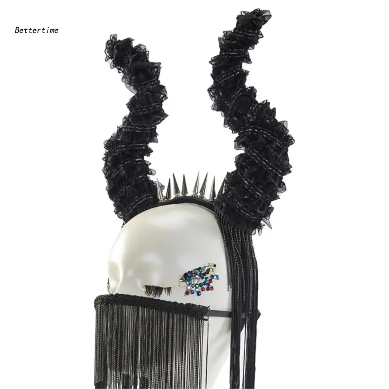 B36D Devil Horns Headband Halloween Horn Headwear Antelope Headband Tassel Mask
B36D Devil Horns Headband Halloween Horn Headwear Antelope Headband Tassel Mask