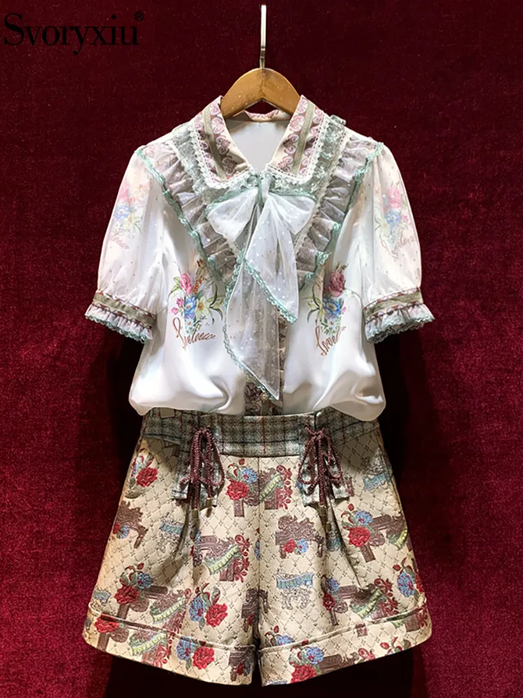 Svoryxiu Runway Fashion Designer Summer Shorts Suit Women Bow Puff sleeve Ruffle Shirts and Floral print Shorts Two Pieces Set
Svoryxiu Runway Fashion Designer Summer Shorts Suit Women Bow Puff sleeve Ruffle Shirts and Floral print Shorts Two Pieces Set