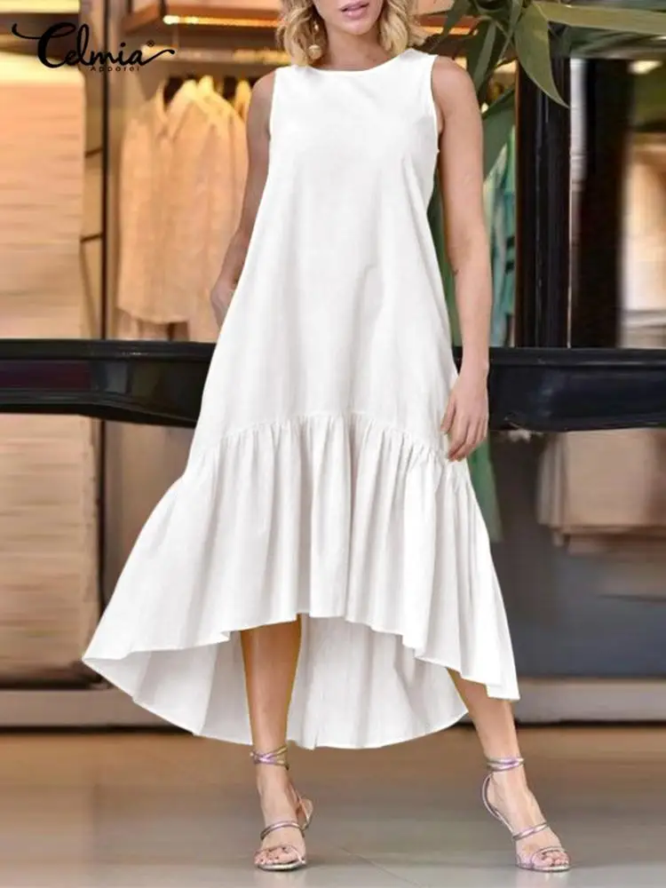 2022 Summer O-neck Midi Dress Celmia Fashion Sleeveless Robes Casual Loose Buttons A-line Vestido Stitching Ruffles Tank Dresses
2022 Summer O-neck Midi Dress Celmia Fashion Sleeveless Robes Casual Loose Buttons A-line Vestido Stitching Ruffles Tank Dresses