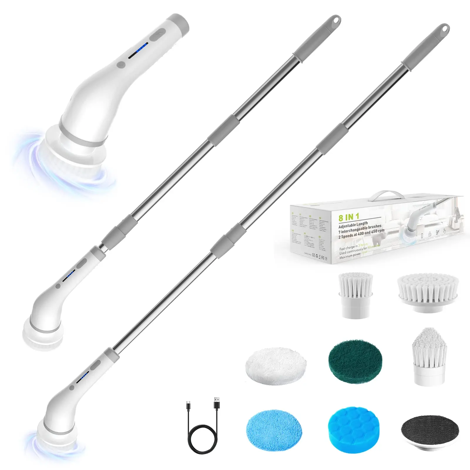 Electric Spin Scrubber Cordless Scrubber Cleaning Brush with 7 Replaceable Brush Heads 2 Speeds Power Scrubber Brush for Bathroo
Electric Spin Scrubber Cordless Scrubber Cleaning Brush with 7 Replaceable Brush Heads 2 Speeds Power Scrubber Brush for Bathroo